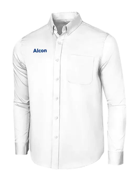 Long Sleeve White Superpro React Twill Shirt w/Alcon Logo