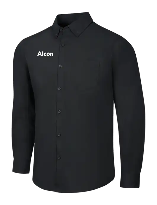 Black Long Sleeve Carefree Poplin Shirt w/Alcon Logo