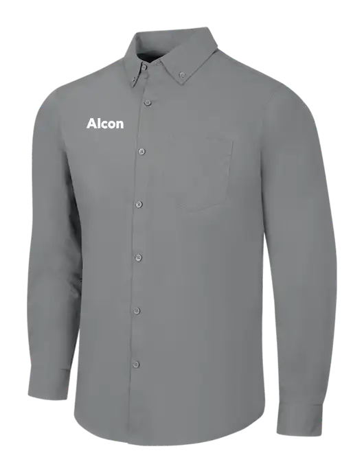 Medium Grey Long Sleeve Carefree Poplin Shirt w/Alcon Logo