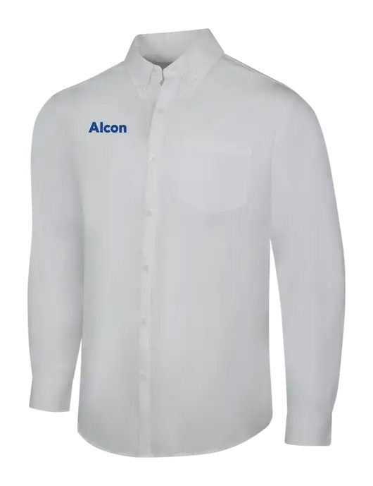 White Long Sleeve Carefree Poplin Shirt w/Alcon Logo