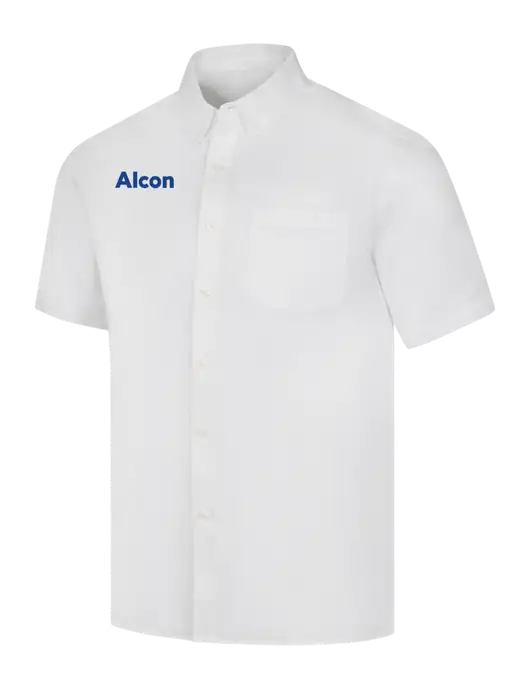 Short Sleeve White Superpro React Twill Shirt w/Alcon Logo
