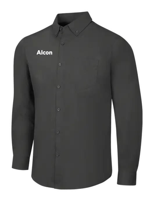 Dark Grey Long Sleeve Carefree Poplin Shirt w/Alcon Logo