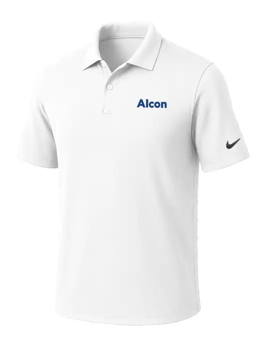 NIKE White Dri-Fit Micro Pique Polo w/Alcon Logo