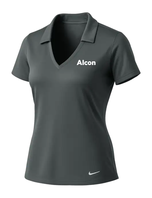 NIKE Dark Grey Womens Dri-Fit Vertical Mesh Polo w/Alcon Logo