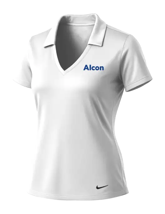 NIKE White Womens Dri-Fit Vertical Mesh Polo w/Alcon Logo