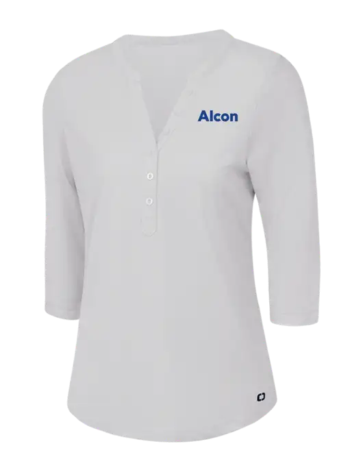 OGIO Bright White Jewel Henley w/Alcon Logo