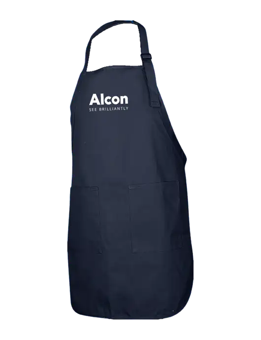 Full-Length Navy Apron With Pockets w/Alcon Logo