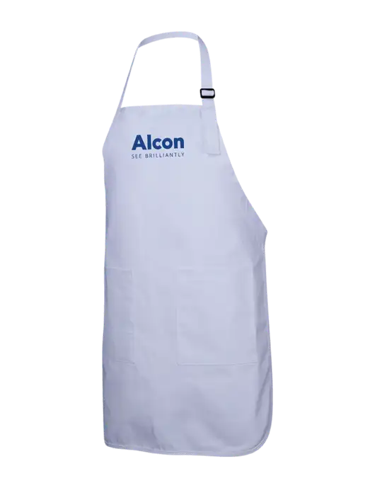 Full-Length White Apron With Pockets w/Alcon Logo