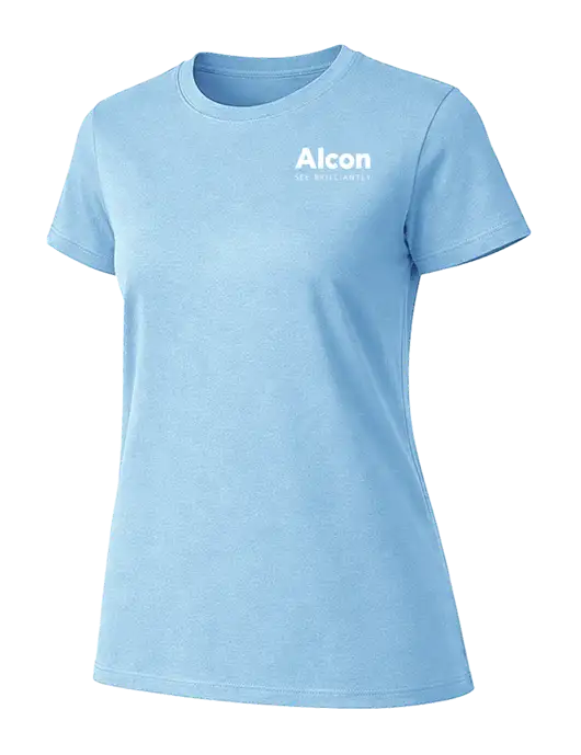 Womens Ring Spun Light Blue 4.5 oz T-Shirt w/Alcon Logo
