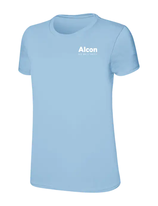 Womens Ring Spun Light Blue 4.5 oz T-Shirt w/Alcon Logo