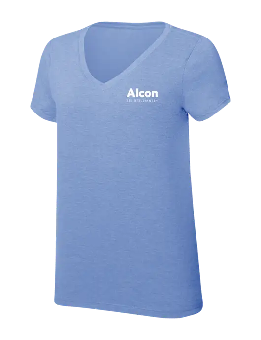 Womens Simply Soft V-Neck Maritime Frost 4.5oz  Poly/Combed Ring Spun Cotton T-Shirt w/Alcon Logo