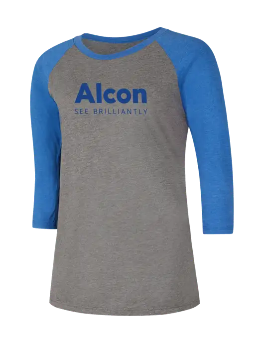 Womens Simply Soft 3/4 Sleeve Royal Frost/Grey Ring Spun Cotton T-Shirt w/Alcon Logo