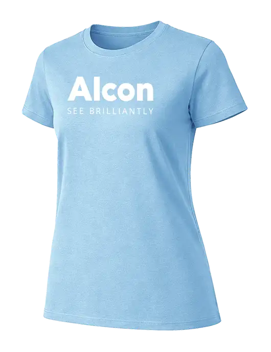 Womens Ring Spun Light Blue 4.5 oz T-Shirt w/Alcon Logo
