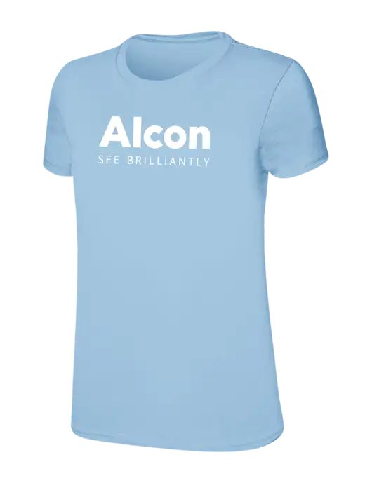 Womens Ring Spun Light Blue 4.5 oz T-Shirt w/Alcon Logo