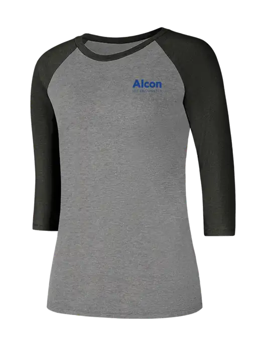Womens Simply Soft 3/4 Sleeve Black Frost/Grey Frost Ring Spun Cotton T-Shirt w/Alcon Logo