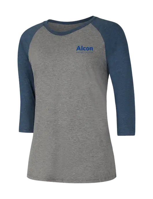 Womens Simply Soft 3/4 Sleeve Navy Frost/Grey Frost Ring Spun Cotton T-Shirt w/Alcon Logo