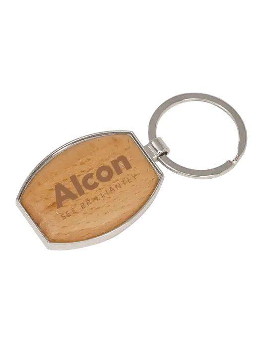 Wood & Silver Oval Keychain w/Alcon Logo