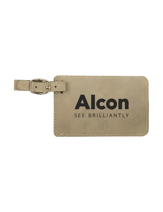 Tan Leatherette Luggage Tag w/Alcon Logo