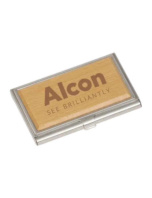 Wood & Silver Business Card Case w/Alcon Logo