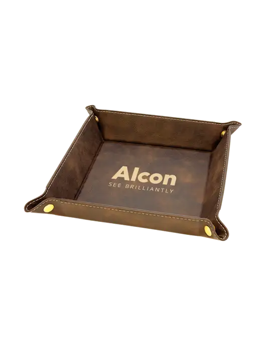 Rustic Leatherette Valet Tray, 6 x 6 w/Alcon Logo