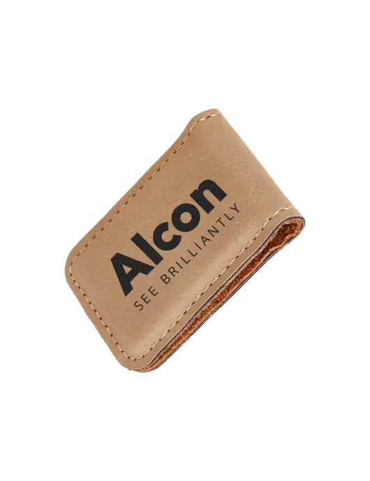 Tan Leatherette Money Clip w/Alcon Logo