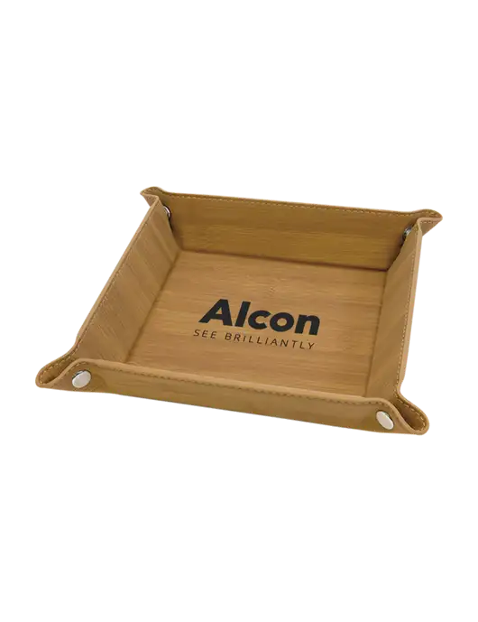 Bamboo Leatherette Valet Tray, 6 x 6 w/Alcon Logo
