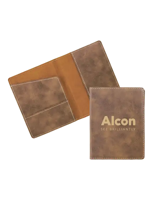 Rustic Leatherette Passport Holder w/Alcon Logo