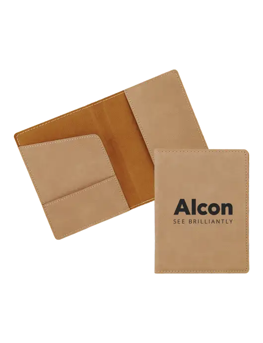 Tan Leatherette Passport Holder w/Alcon Logo
