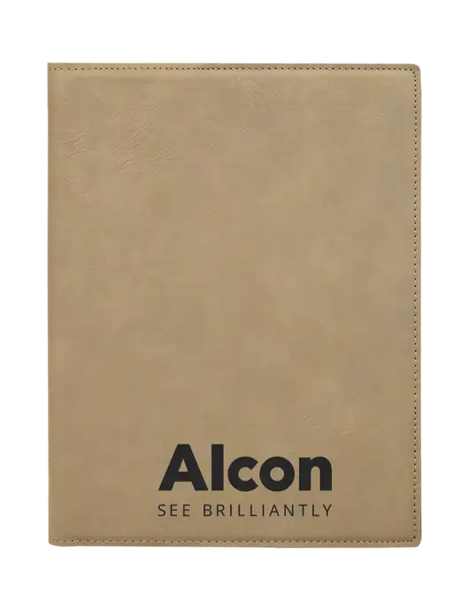 Tan Leatherette 7 x 9 Portfolio with Notepad w/Alcon Logo