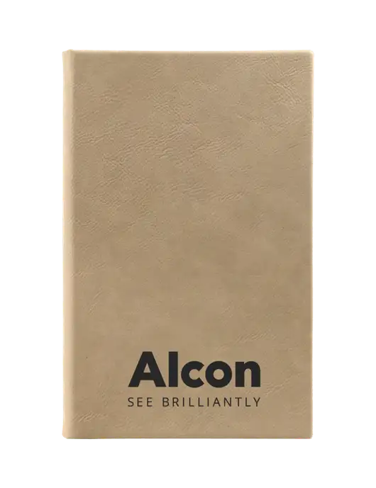 Tan Leatherette 5.25 x 8.25 Journal w/Alcon Logo