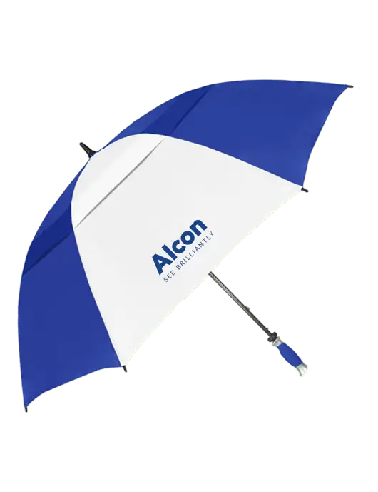 Royal/White Vented Typhoon Tamer Golf Umbrella w/Alcon Logo
