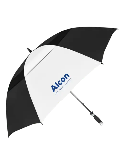 Black/White Vented Typhoon Tamer Golf Umbrella w/Alcon Logo