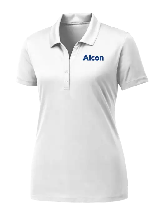 Womens White PosiCharge Competitor Polo w/Alcon Logo