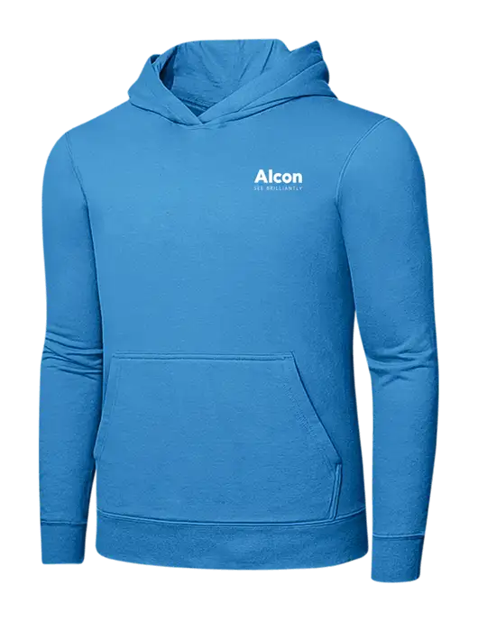 Light Aqua Blue 7.8 oz Ring Spun Hooded Sweatshirt w/Alcon Logo