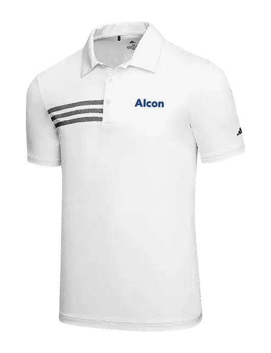 Adidas White 3 Stripes Chest Polo w/Alcon Logo