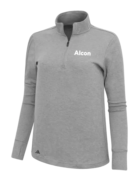 Adidas Light Grey Melange Womens 3 Stripes Quarter Zip Sweater w/Alcon Logo