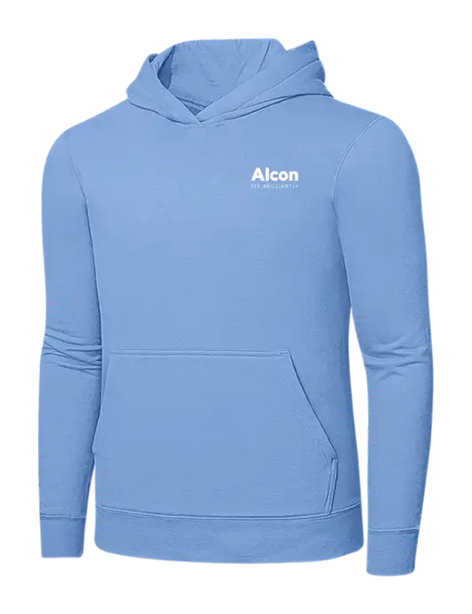 Light Blue 7.8. oz Ring Spun Hooded Sweatshirt w/Alcon Logo