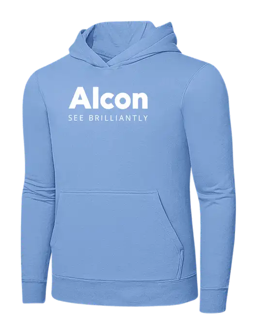 Light Blue 7.8. oz Ring Spun Hooded Sweatshirt w/Alcon Logo