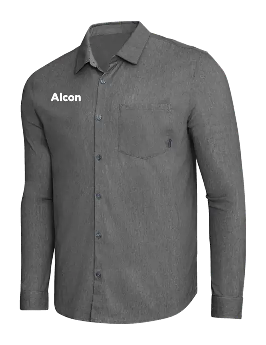 OGIO Dark Grey Heather Extend Long Sleeve Button Up Shirt w/Alcon Logo