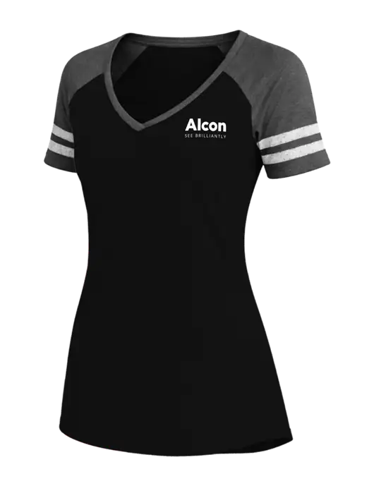 Womens Black/Charcoal Heather V-Neck Game Tee w/Alcon Logo