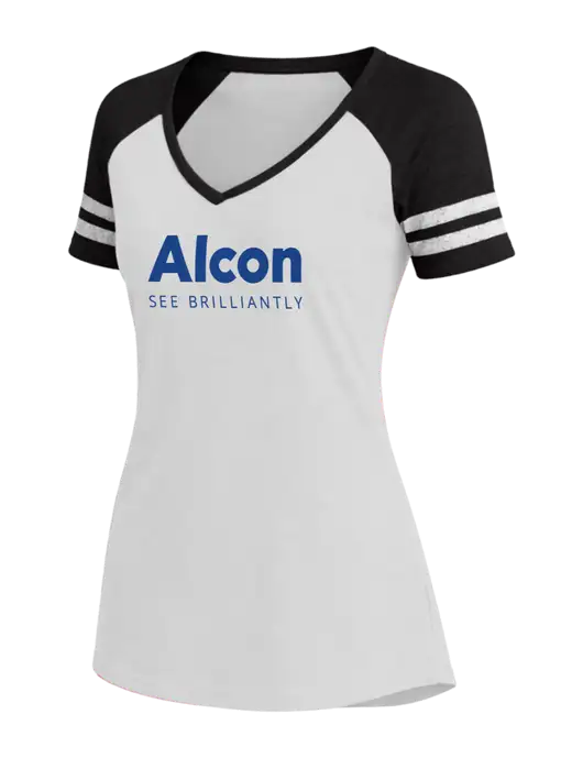 Womens White/Black V-Neck Game Tee w/Alcon Logo