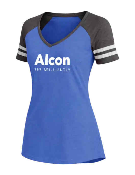 Womens Royal Heather/Charcoal Heather V-Neck Game Tee w/Alcon Logo