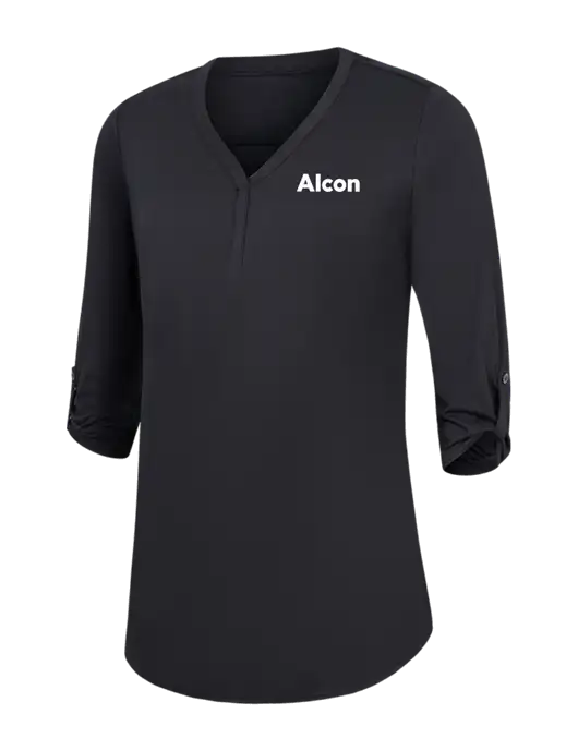 Womens Black City Stretch 3/4-Sleeve Tunic w/Alcon Logo