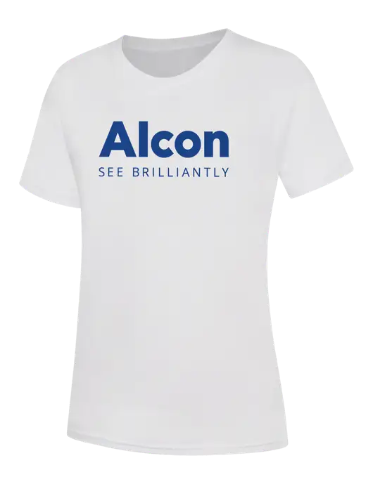 Womens White Core Blend Tee w/Alcon Logo