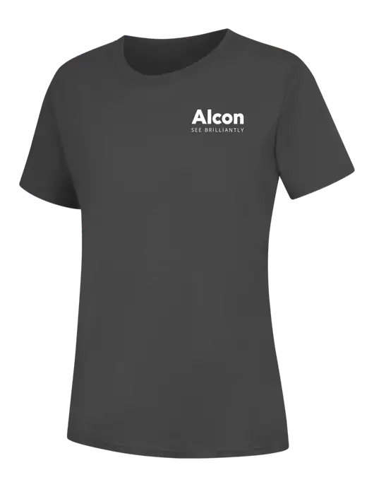 Womens Charcoal Core Blend Tee w/Alcon Logo