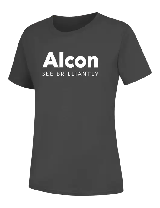 Womens Charcoal Core Blend Tee w/Alcon Logo