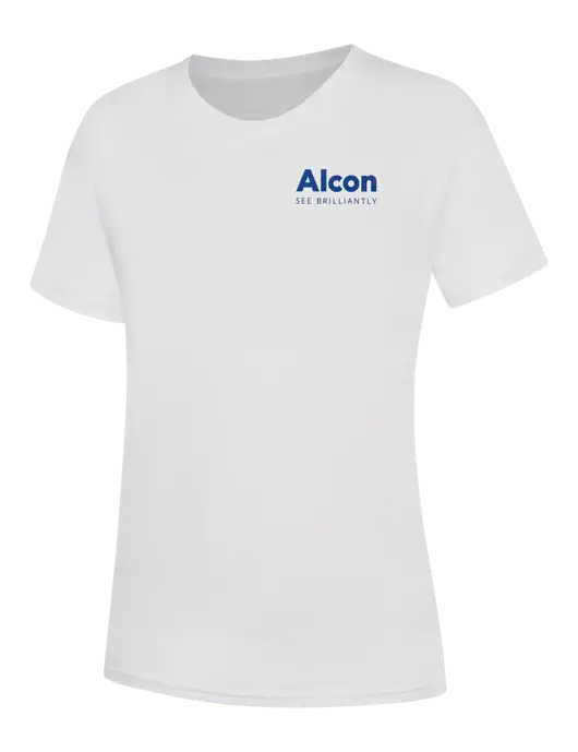 Womens White Core Blend Tee w/Alcon Logo