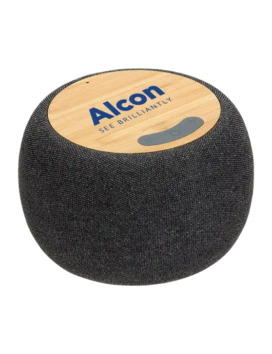 Bamboo Wireless Speaker With 5W Wireless Charger w/Alcon Logo