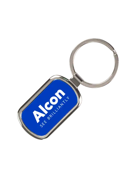 Sapphire Laserable Rectangle Keychain w/Alcon Logo