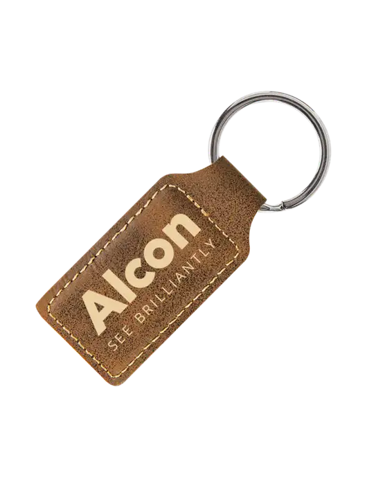 Rustic Laserable Leatherette Rectangle Keychain w/Alcon Logo